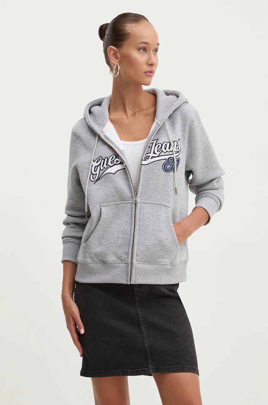 

Суичър Guess Jeans в сиво с качулка с меланжов десен W4BQ03 KC811, Сив
