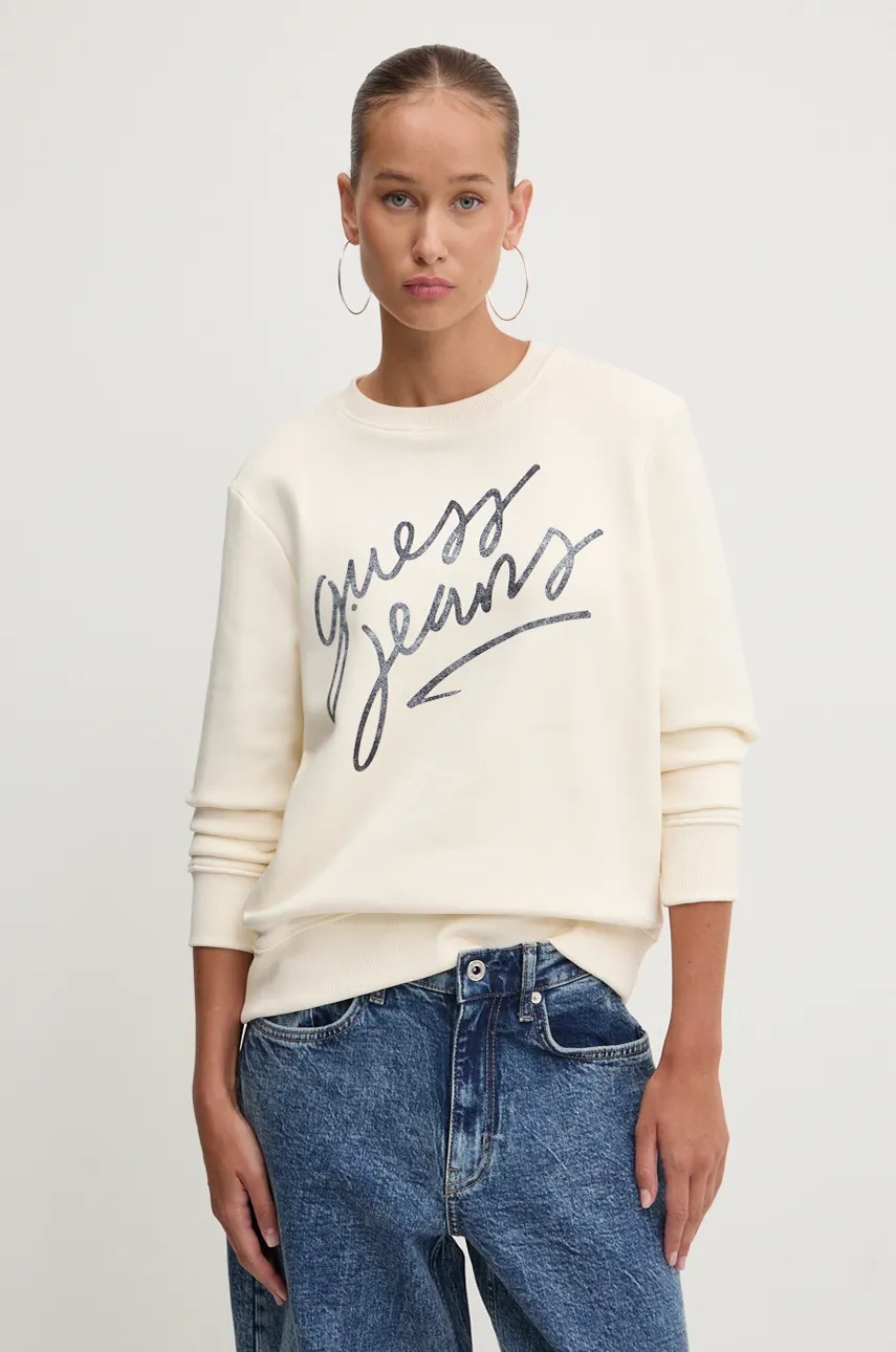 

Суичър Guess Jeans в бежово с принт W4BQ17 KC811, Бежов