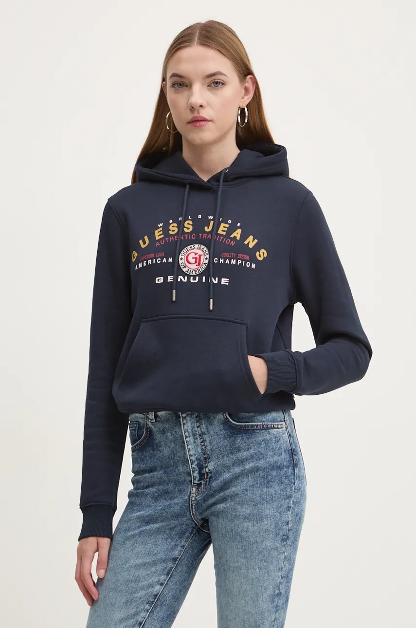

Суичър Guess Jeans в тъмносиньо с качулка с принт W4BQ20 KC811, Тъмносин