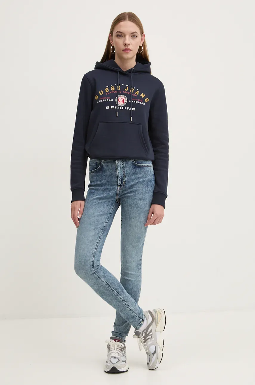 Кофта Guess Jeans женская цвет синий с капюшоном с принтом W4BQ20 KC811 Кофта Guess Jeans женская цвет синий с капюшоном с принтом W4BQ20 KC811