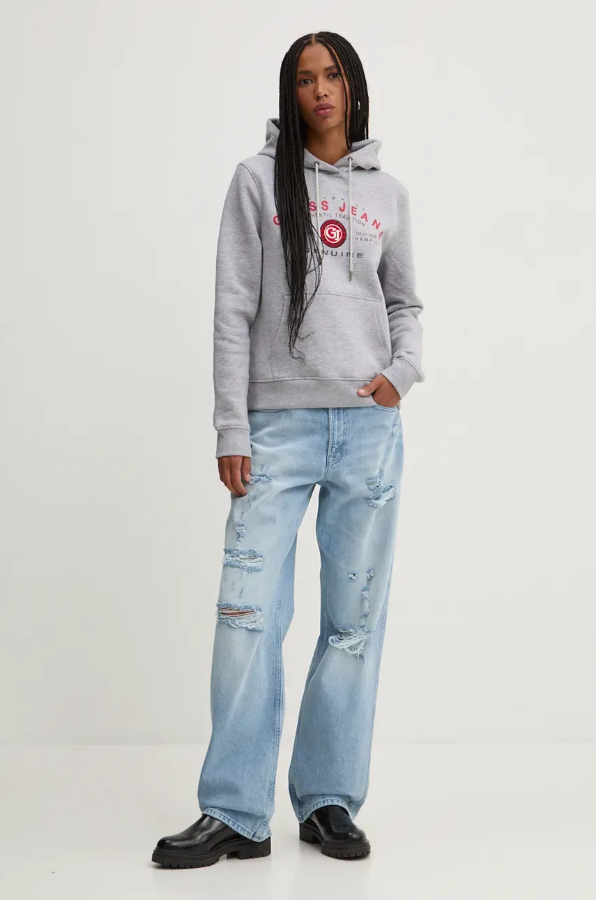 Кофта Guess Jeans женская цвет серый с капюшоном с принтом W4BQ20 KC811 Кофта Guess Jeans женская цвет серый с капюшоном с принтом W4BQ20 KC811