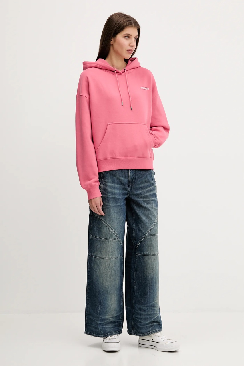 Кофта Guess Jeans цвет чёрный с капюшоном с принтом W4BQ21 KC811