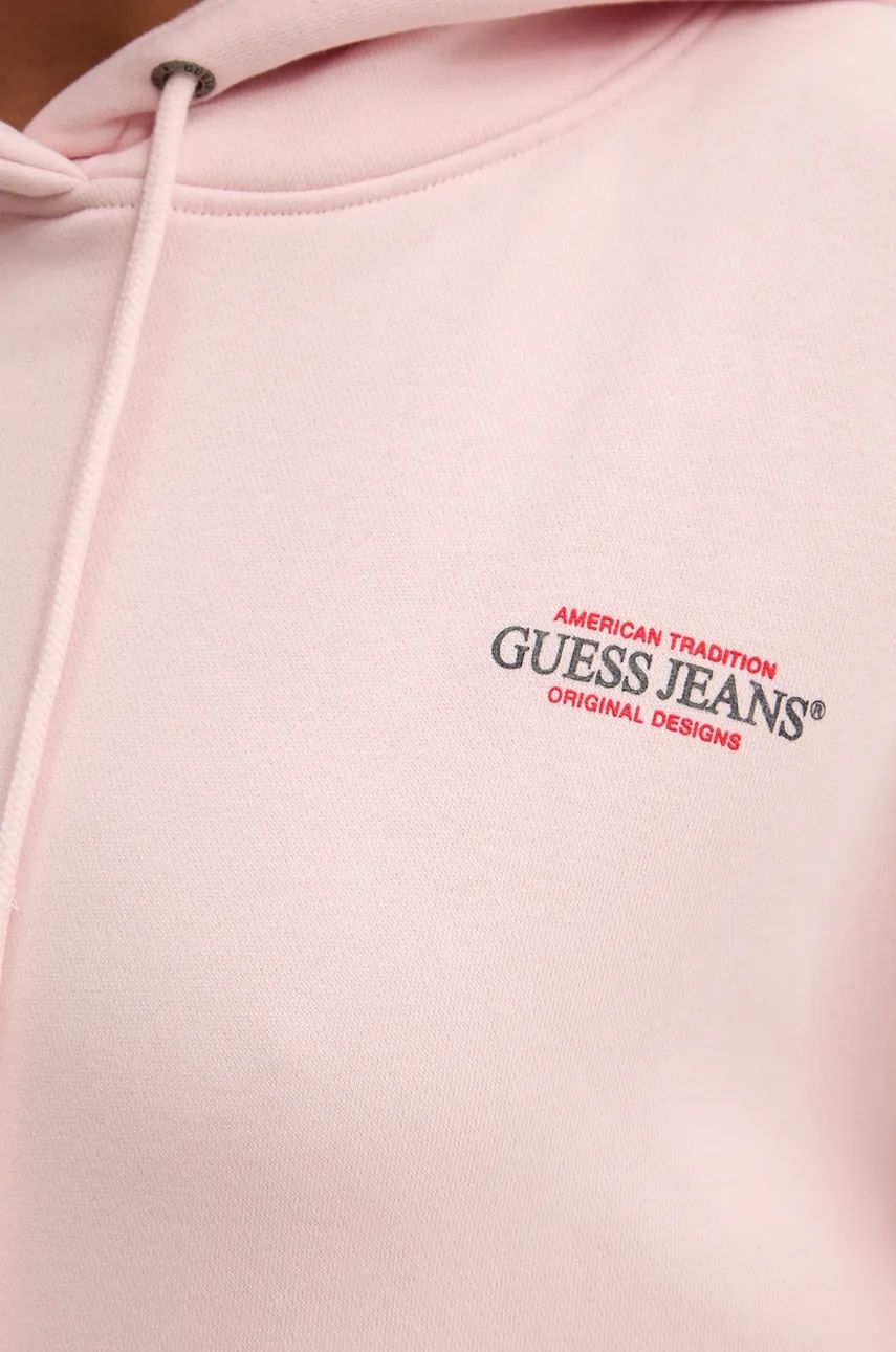 Dukserica Guess Jeans za žene, boja: ružičasta, s kapuljačom, s tiskom, W4BQ21 KC811