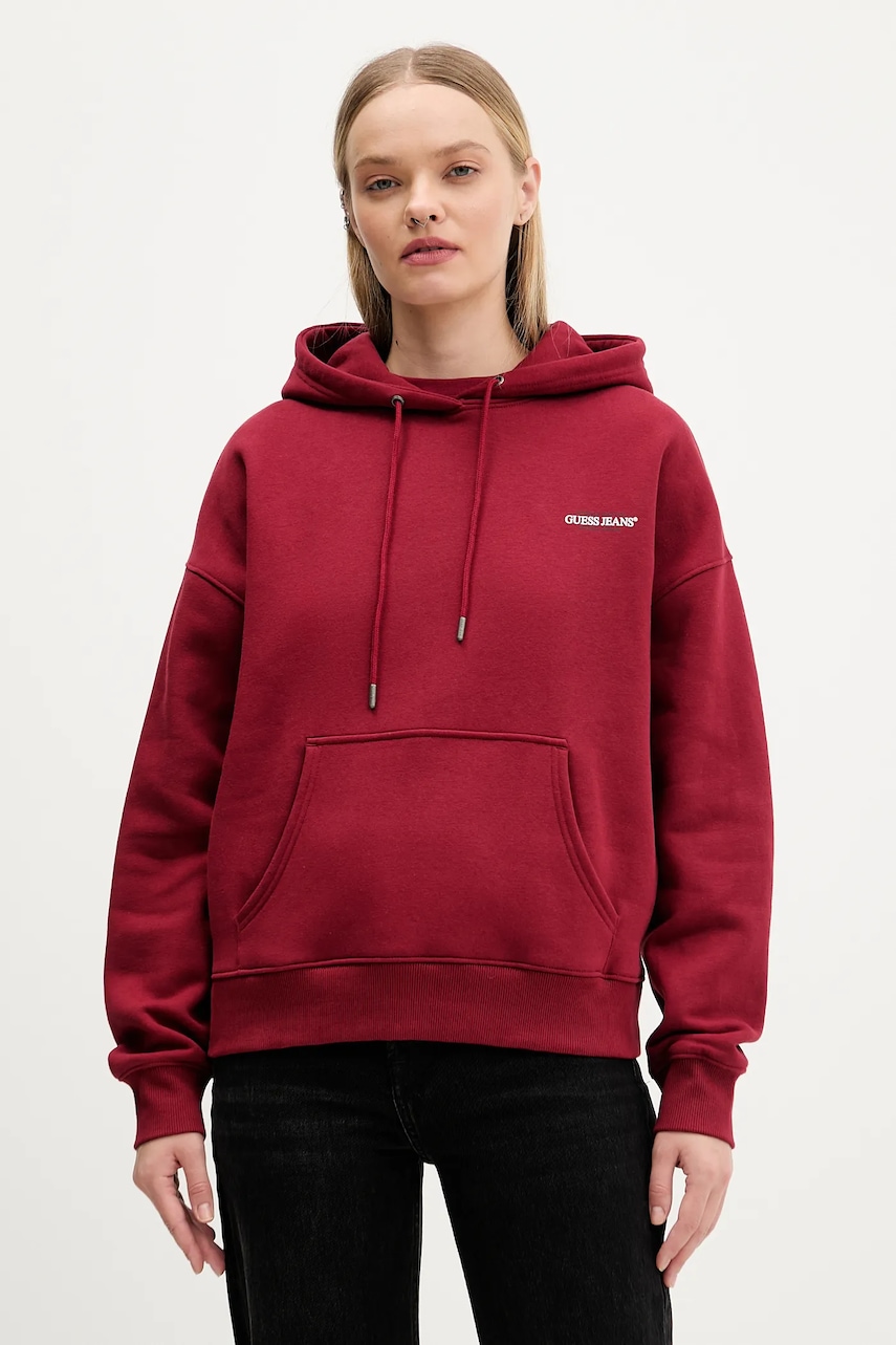 Levně Mikina Guess Jeans dámská, béžová barva, s kapucí, W4BQ21 KC811