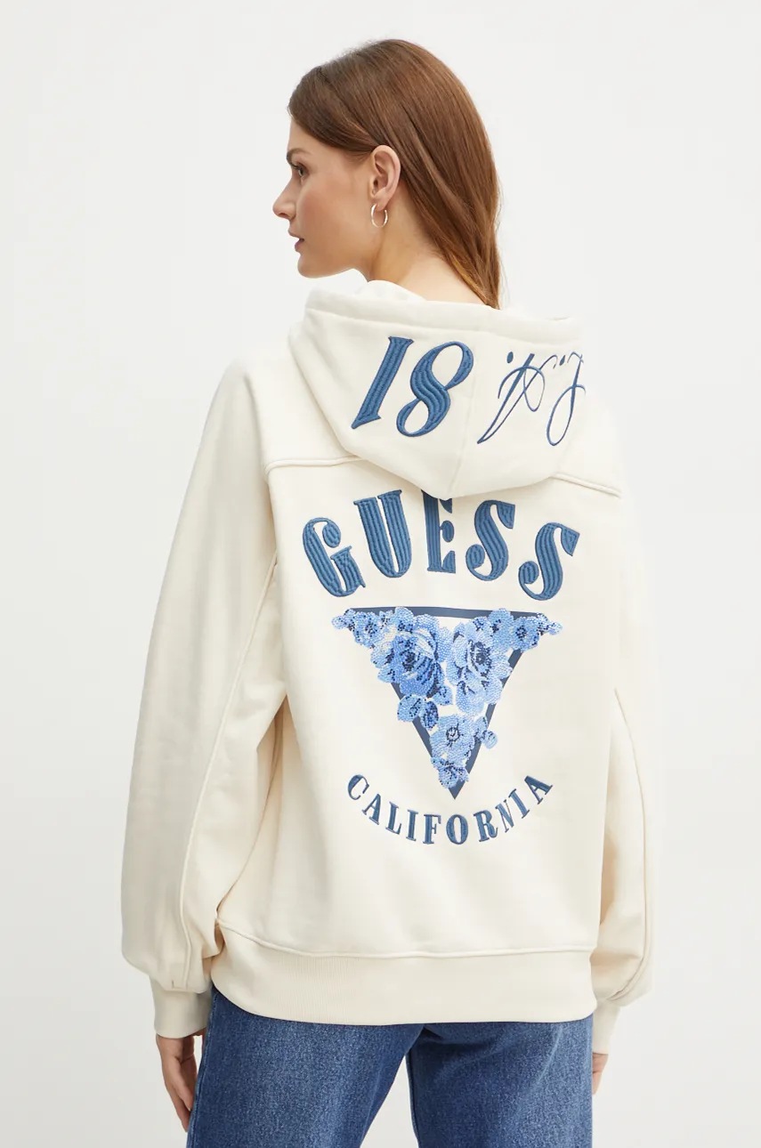 

Суичър Guess в бежово с качулка с апликация W4BQ05 KBY51, Бежов