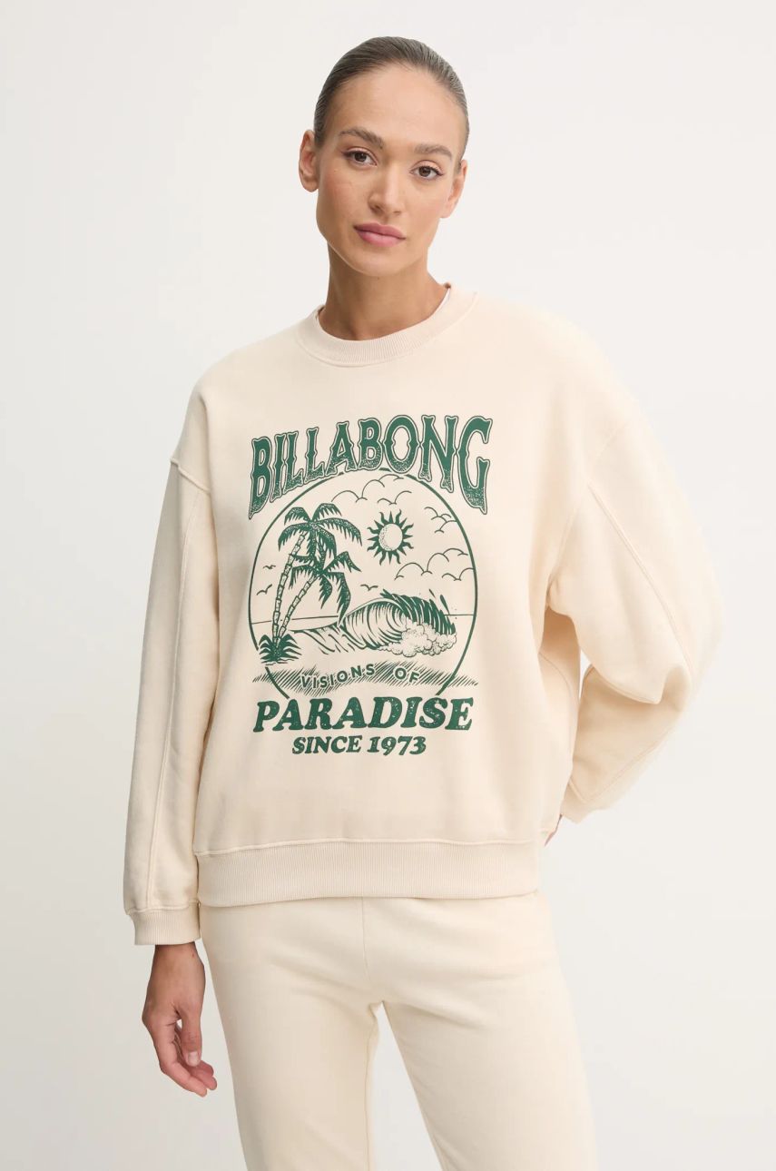 Dukserica Billabong Fresh Take Crew za žene, boja: bež, s tiskom, EBJFT00137