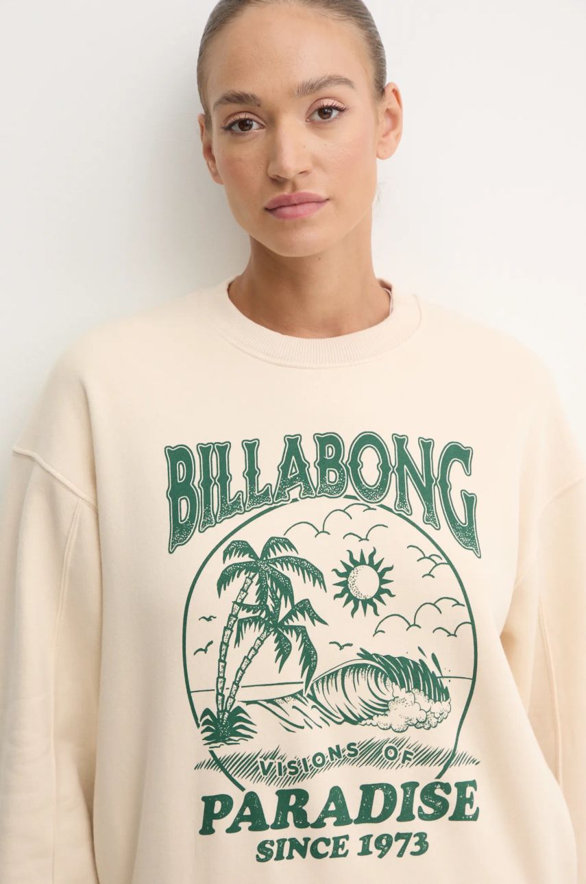 Dukserica Billabong Fresh Take Crew za žene, boja: bež, s tiskom, EBJFT00137