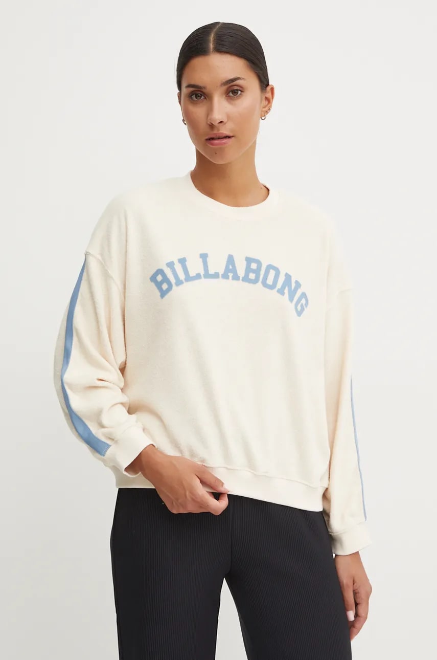 Billabong bluză New School Crew femei, culoarea bej, cu imprimeu, ABJFT00461 Billabong bluză New School Crew femei, culoarea bej, cu imprimeu, ABJFT00461