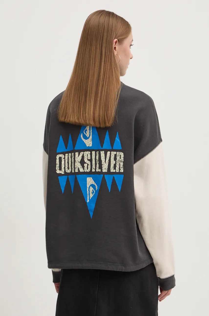 Quiksilver hanorac de bumbac Block Screen femei, culoarea gri, cu imprimeu, EQYFT04992 Quiksilver hanorac de bumbac Block Screen femei, culoarea gri, cu imprimeu, EQYFT04992