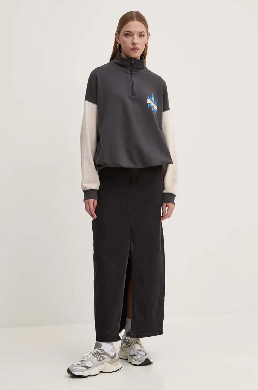 Хлопковая кофта Quiksilver Block Screen женская цвет серый с принтом EQYFT04992 Хлопковая кофта Quiksilver Block Screen женская цвет серый с принтом EQYFT04992