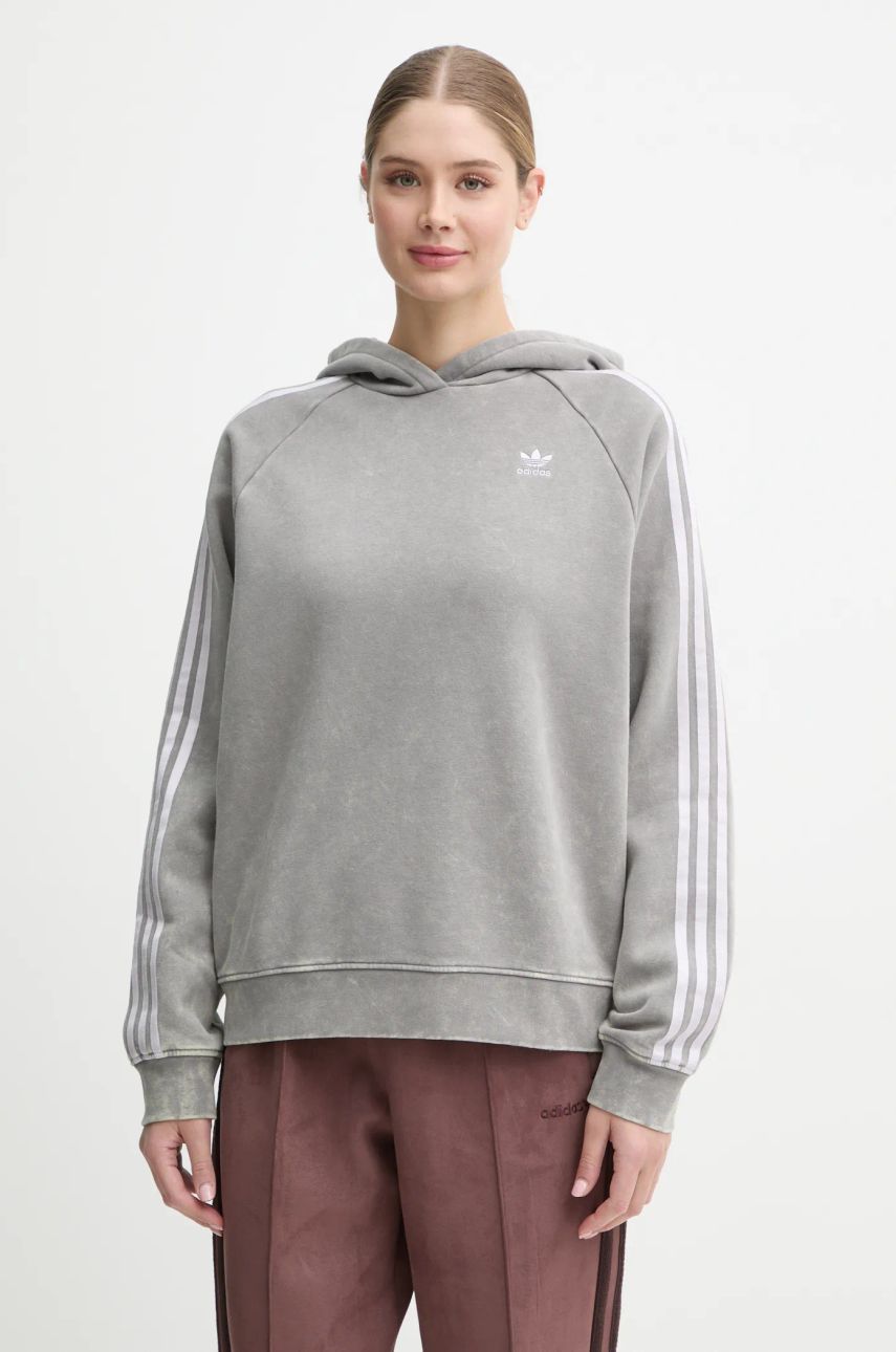 Dukserica adidas Originals Wash Hoodie za žene, boja: siva, s kapuljačom, s aplikacijom, IW3414