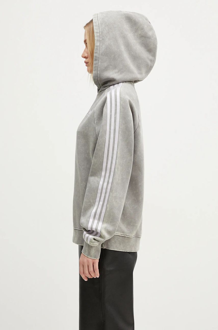 Dukserica adidas Originals Wash Hoodie za žene, boja: siva, s kapuljačom, s aplikacijom, IW3414