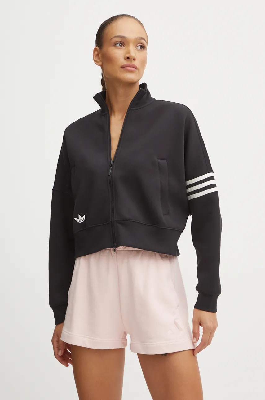 adidas Originals bluza Neuclassics CL Tracktop femei, culoarea negru, cu imprimeu, IW5601 adidas Originals bluza Neuclassics CL Tracktop femei, culoarea negru, cu imprimeu, IW5601