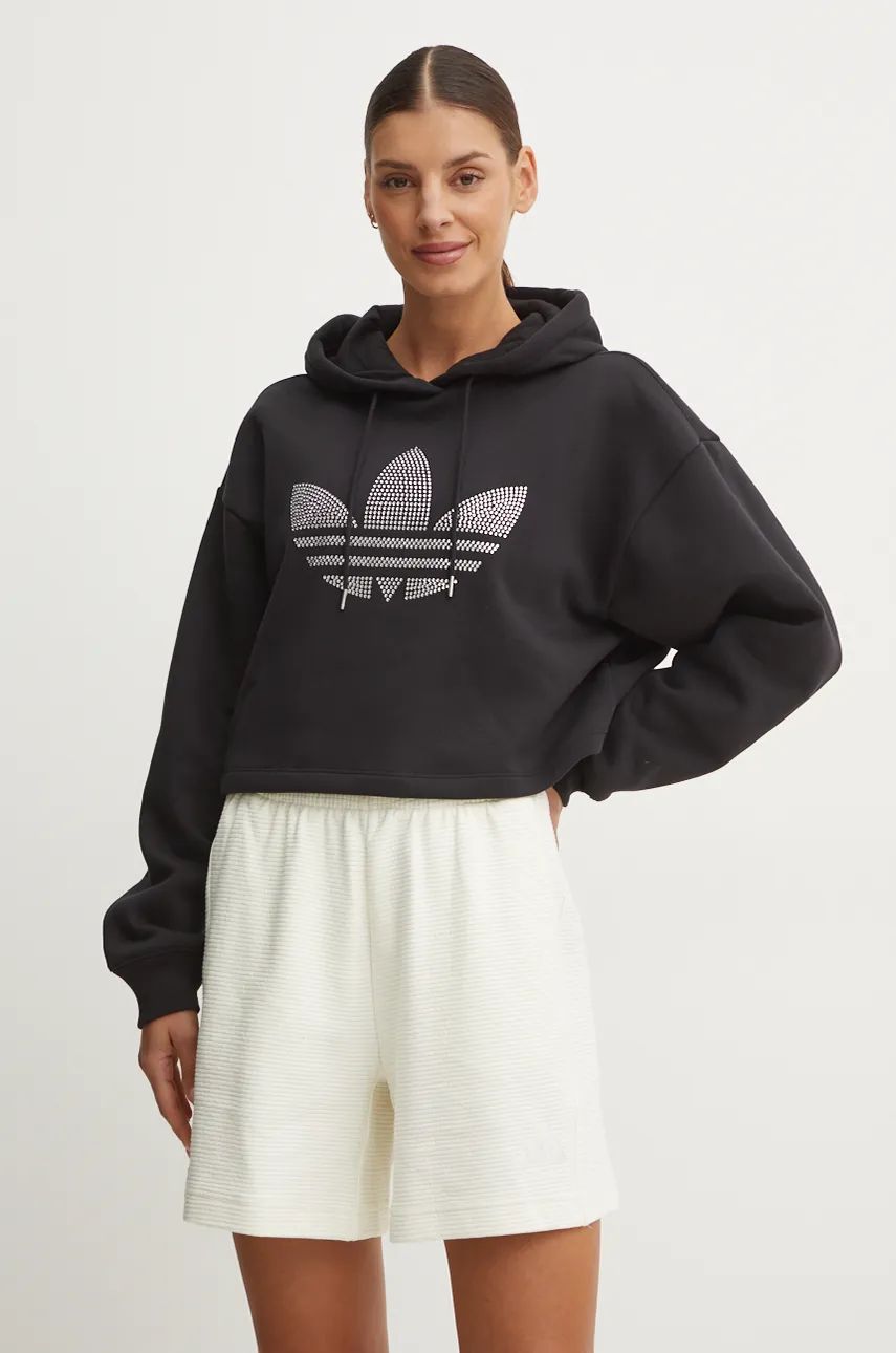 Dukserica adidas Originals Bling Hoodie za žene, boja: crna, s kapuljačom, s aplikacijom, IW5697