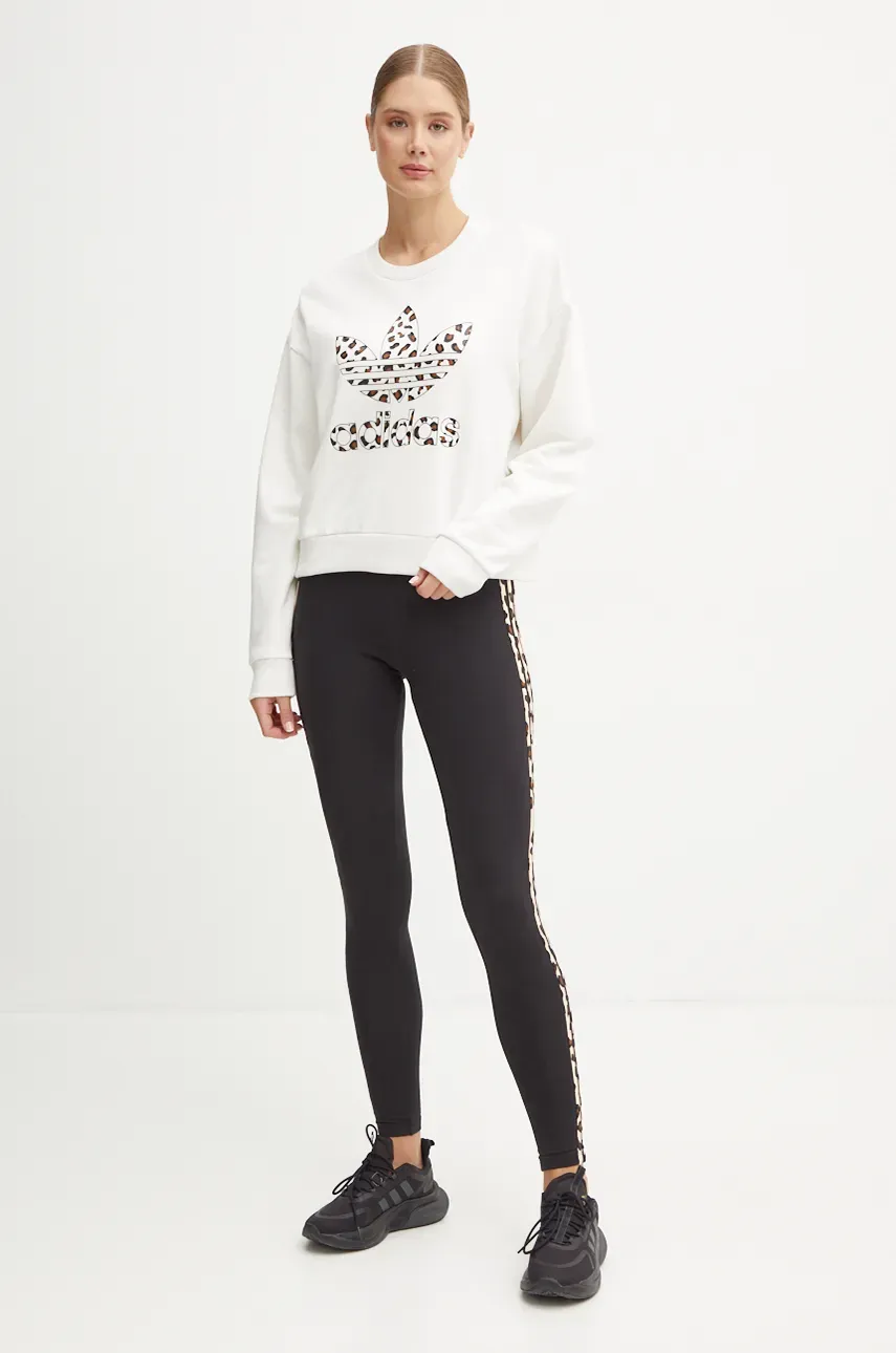 Хлопковая кофта adidas Originals Leopard Sweat женская цвет белый с аппликацией IW8477 Хлопковая кофта adidas Originals Leopard Sweat женская цвет белый с аппликацией IW8477