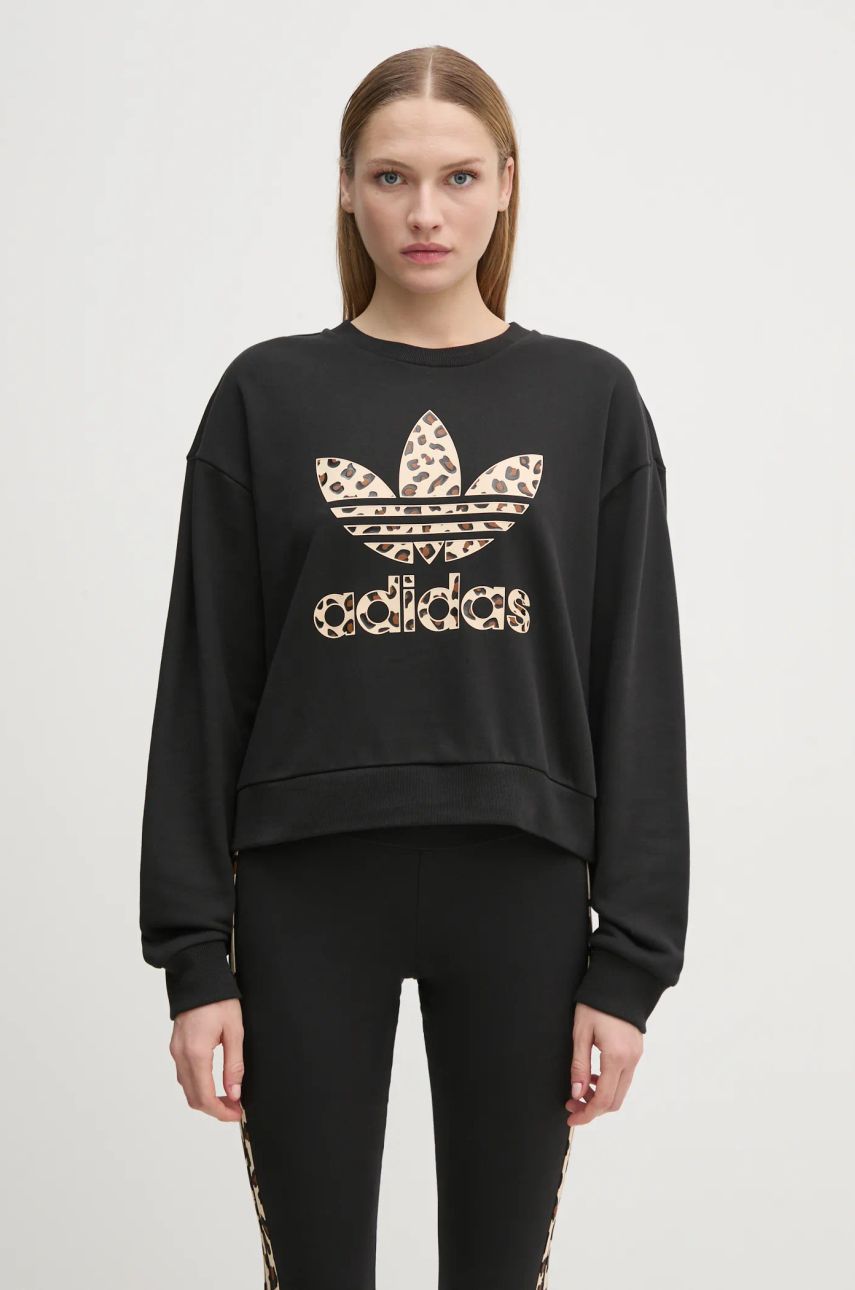 Pamučna dukserica adidas Originals Leopard Sweat za žene, boja: crna, s tiskom, IW8480