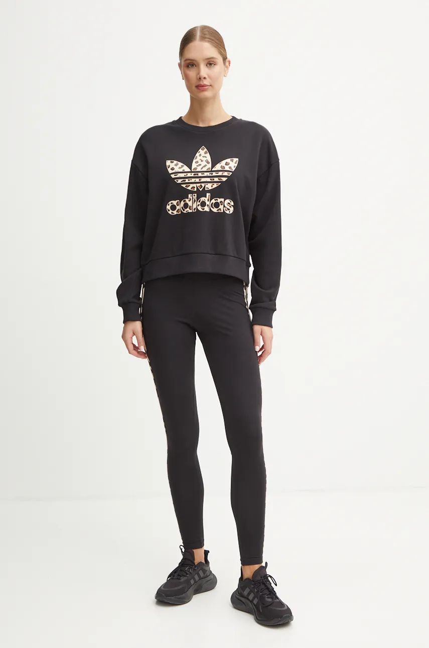 Pamučna dukserica adidas Originals Leopard Sweat za žene, boja: crna, s tiskom, IW8480