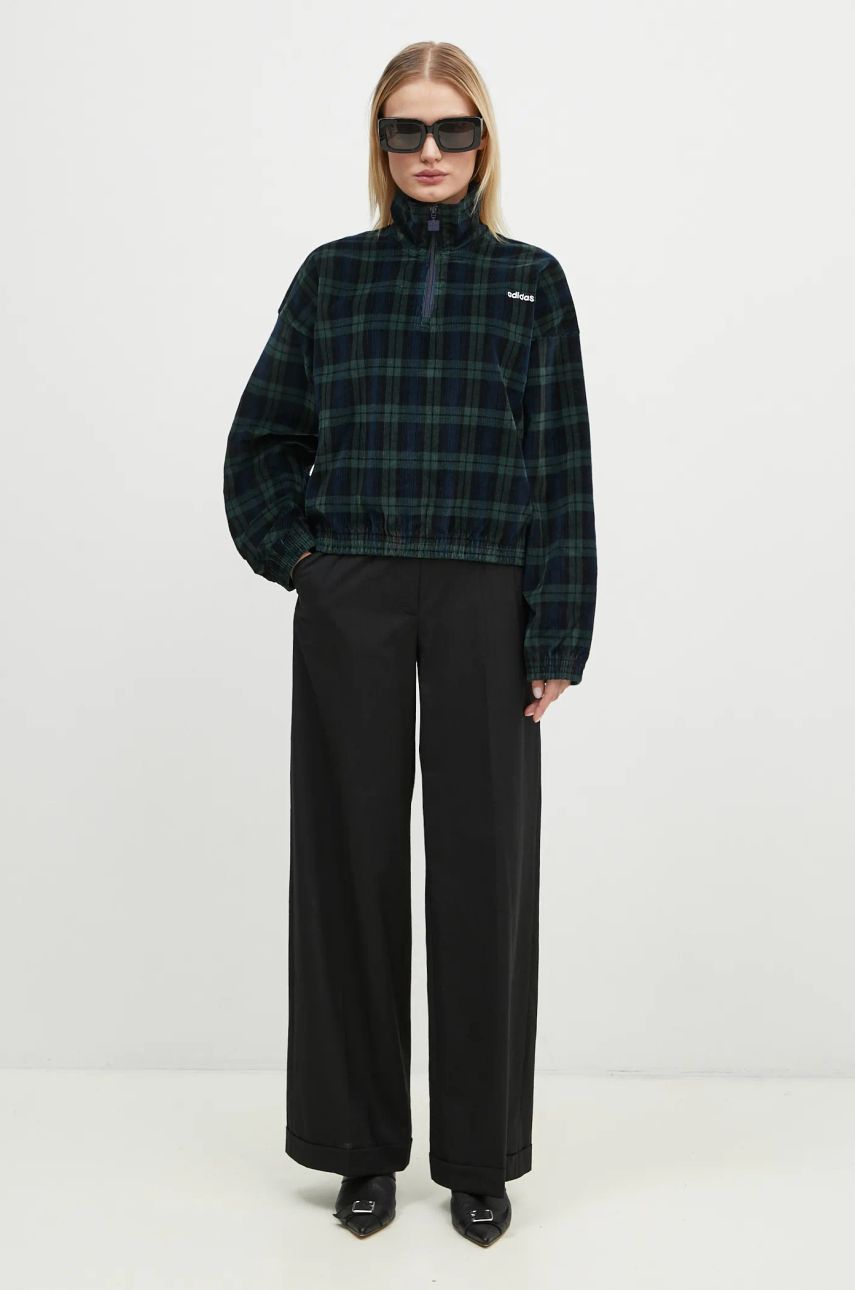 Dukserica adidas Originals Tartan Half Zip za žene, boja: zelena, s uzorkom, IX1054