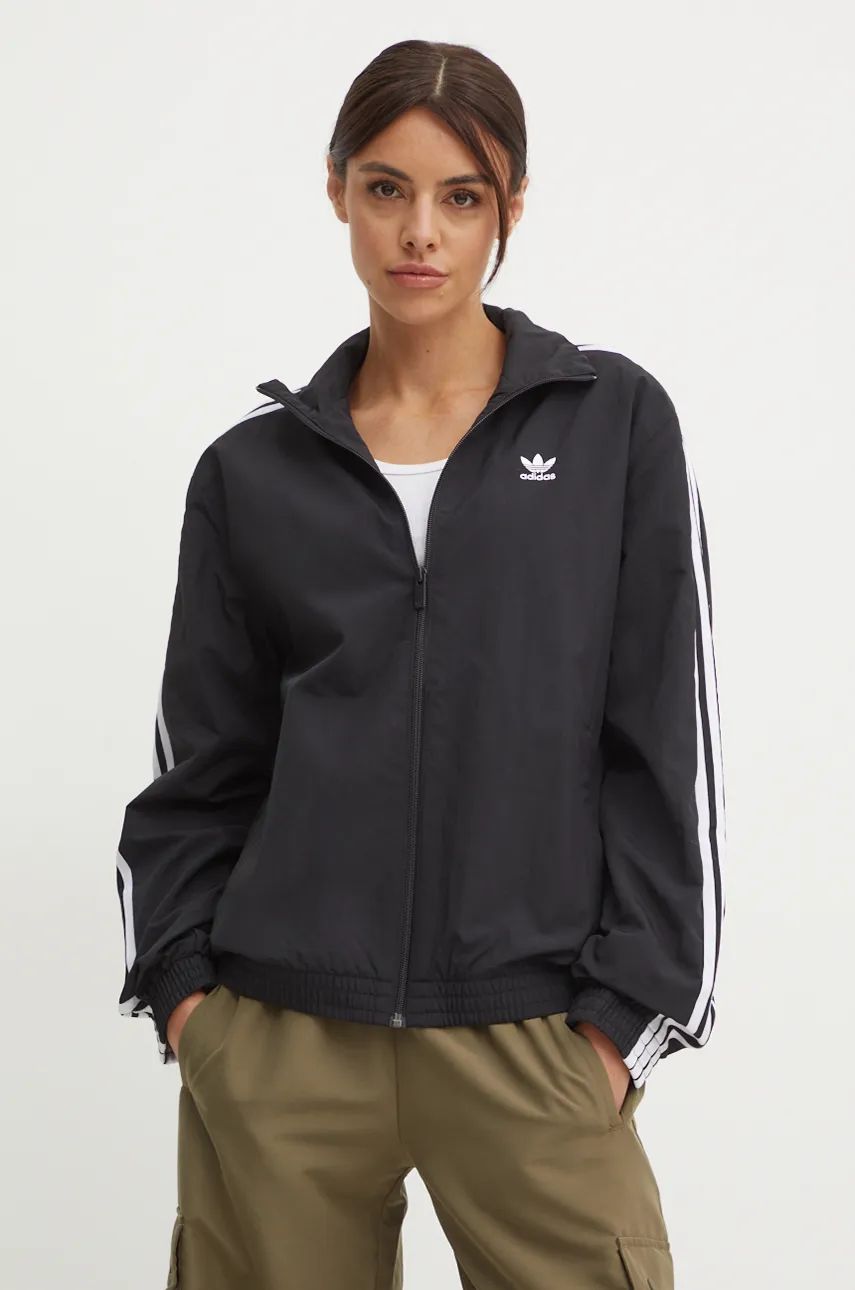 adidas Originals geacă Woven Tracktop femei, culoarea negru, de tranziție, oversize, JD5331