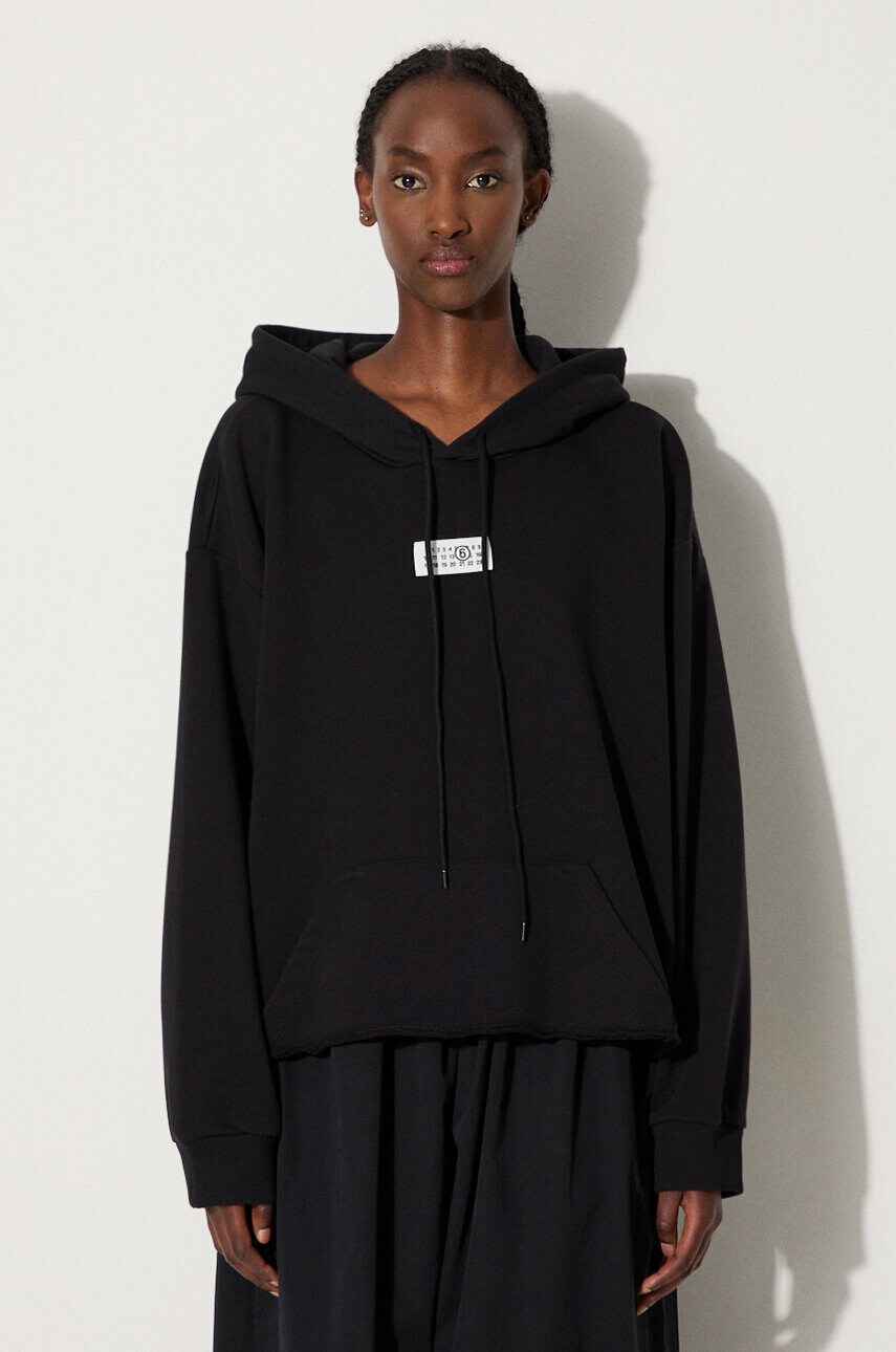 MM6 Maison Margiela bluza femei, culoarea negru, cu glugă, cu imprimeu, S52GU0234.S25606