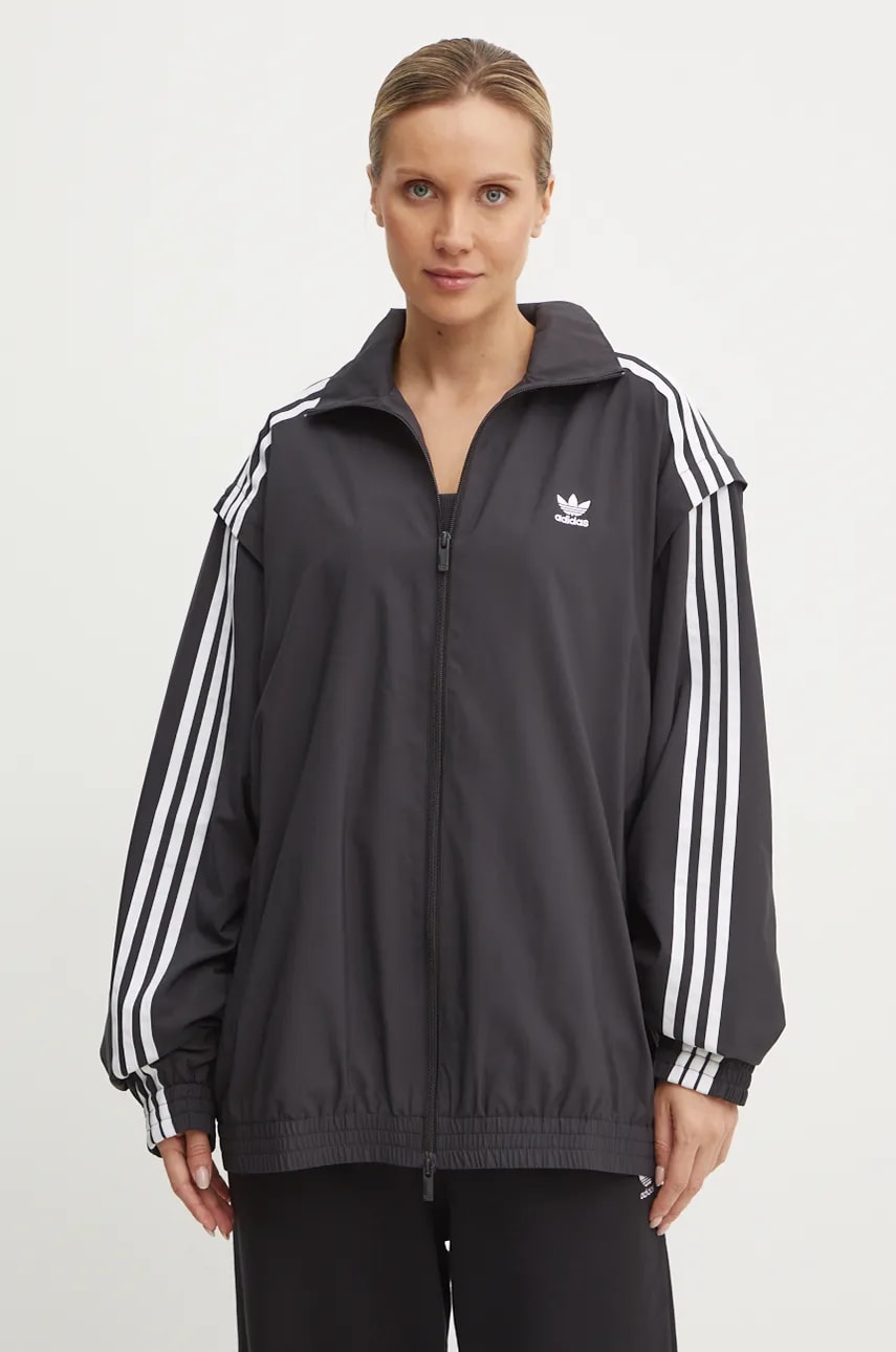 adidas Originals bluza Oversized Zip Off Tracktop femei, culoarea negru, JM9251 adidas Originals bluza Oversized Zip Off Tracktop femei, culoarea negru, JM9251