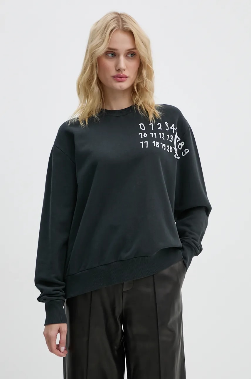 MM6 Maison Margiela hanorac de bumbac femei, culoarea negru, cu imprimeu, S62GU0132.M25004 MM6 Maison Margiela hanorac de bumbac femei, culoarea negru, cu imprimeu, S62GU0132.M25004