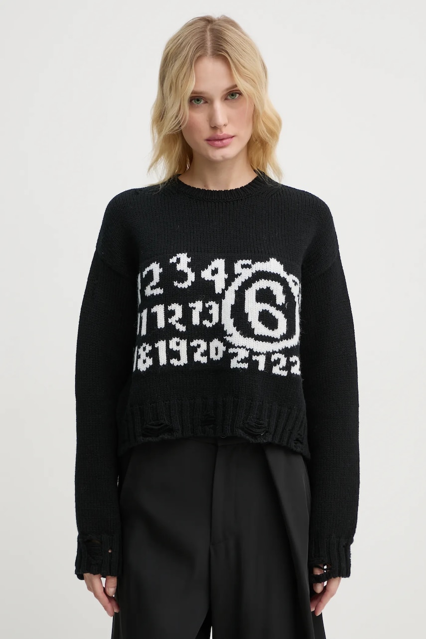 MM6 Maison Margiela pulover de lână femei, culoarea negru, călduros, S62HL0029.M13074 MM6 Maison Margiela pulover de lână femei, culoarea negru, călduros, S62HL0029.M13074