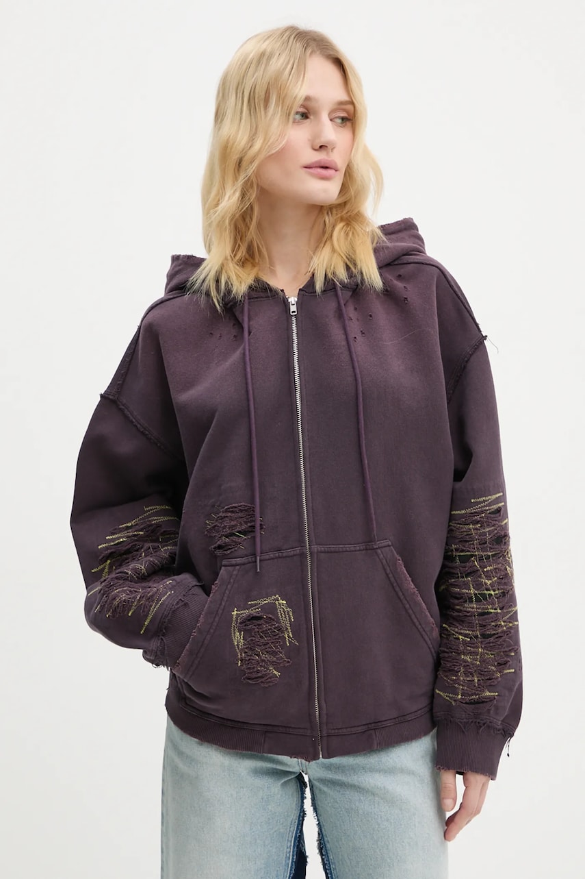 MM6 Maison Margiela hanorac de bumbac femei, culoarea violet, cu glugă, uni, S62GU0130.M25004 MM6 Maison Margiela hanorac de bumbac femei, culoarea violet, cu glugă, uni, S62GU0130.M25004