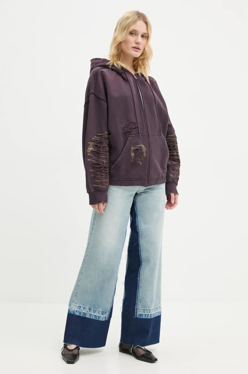 Хлопковая кофта MM6 Maison Margiela женская цвет фиолетовый с капюшоном однотонная S62GU0130.M25004 Хлопковая кофта MM6 Maison Margiela женская цвет фиолетовый с капюшоном однотонная S62GU0130.M25004