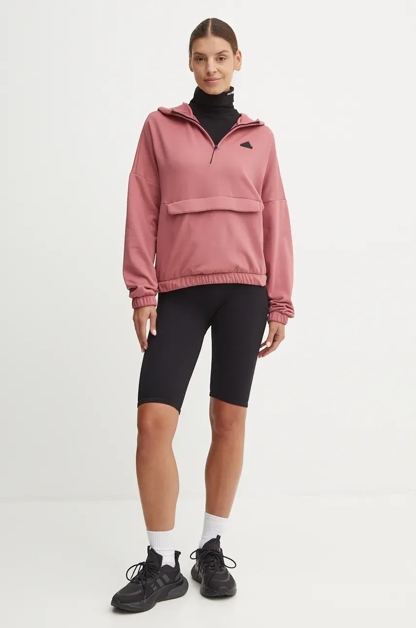 Кофта adidas City Escape женская цвет розовый с капюшоном с принтом IW5217 Кофта adidas City Escape женская цвет розовый с капюшоном с принтом IW5217