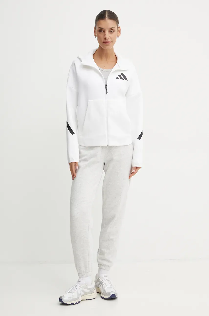 Кофта adidas ZNE женская цвет белый с капюшоном с принтом JE7849 Кофта adidas ZNE женская цвет белый с капюшоном с принтом JE7849