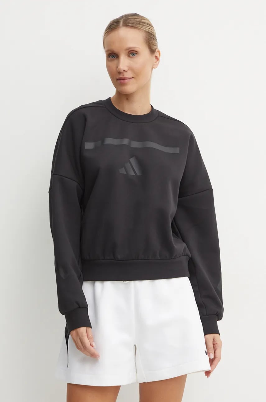 adidas bluza ZNE femei, culoarea negru, cu imprimeu, JE7855 adidas bluza ZNE femei, culoarea negru, cu imprimeu, JE7855
