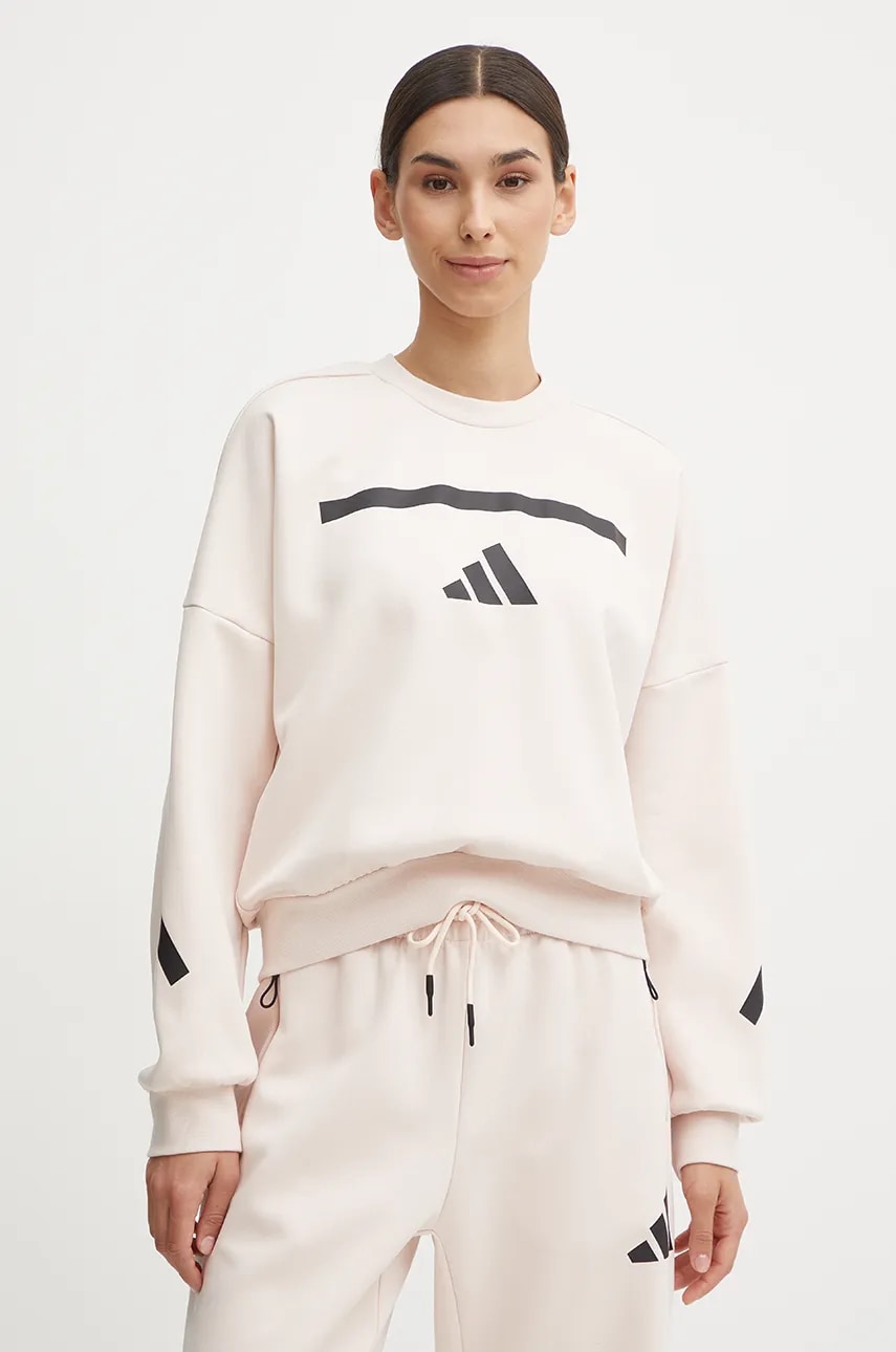 adidas bluza ZNE femei, culoarea roz, cu imprimeu, JF4783 adidas bluza ZNE femei, culoarea roz, cu imprimeu, JF4783