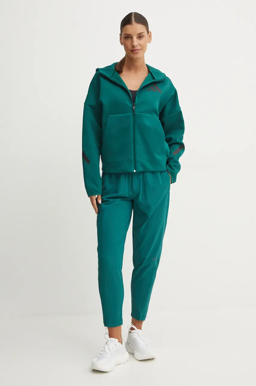 Кофта adidas ZNE женская цвет зелёный с капюшоном с принтом JF8887 Кофта adidas ZNE женская цвет зелёный с капюшоном с принтом JF8887