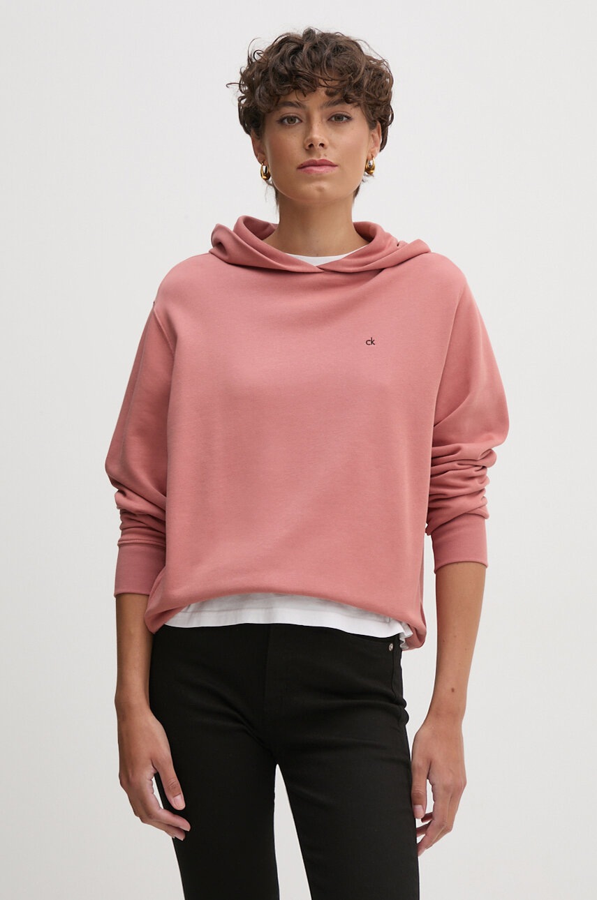 

Памучен суичър Calvin Klein с качулка с изчистен дизайн K20K208062, Розов
