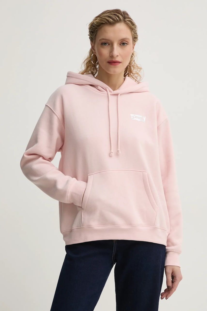 Levi's bluza femei, culoarea roz, cu glugă, cu imprimeu, A8801 Levi's bluza femei, culoarea roz, cu glugă, cu imprimeu, A8801