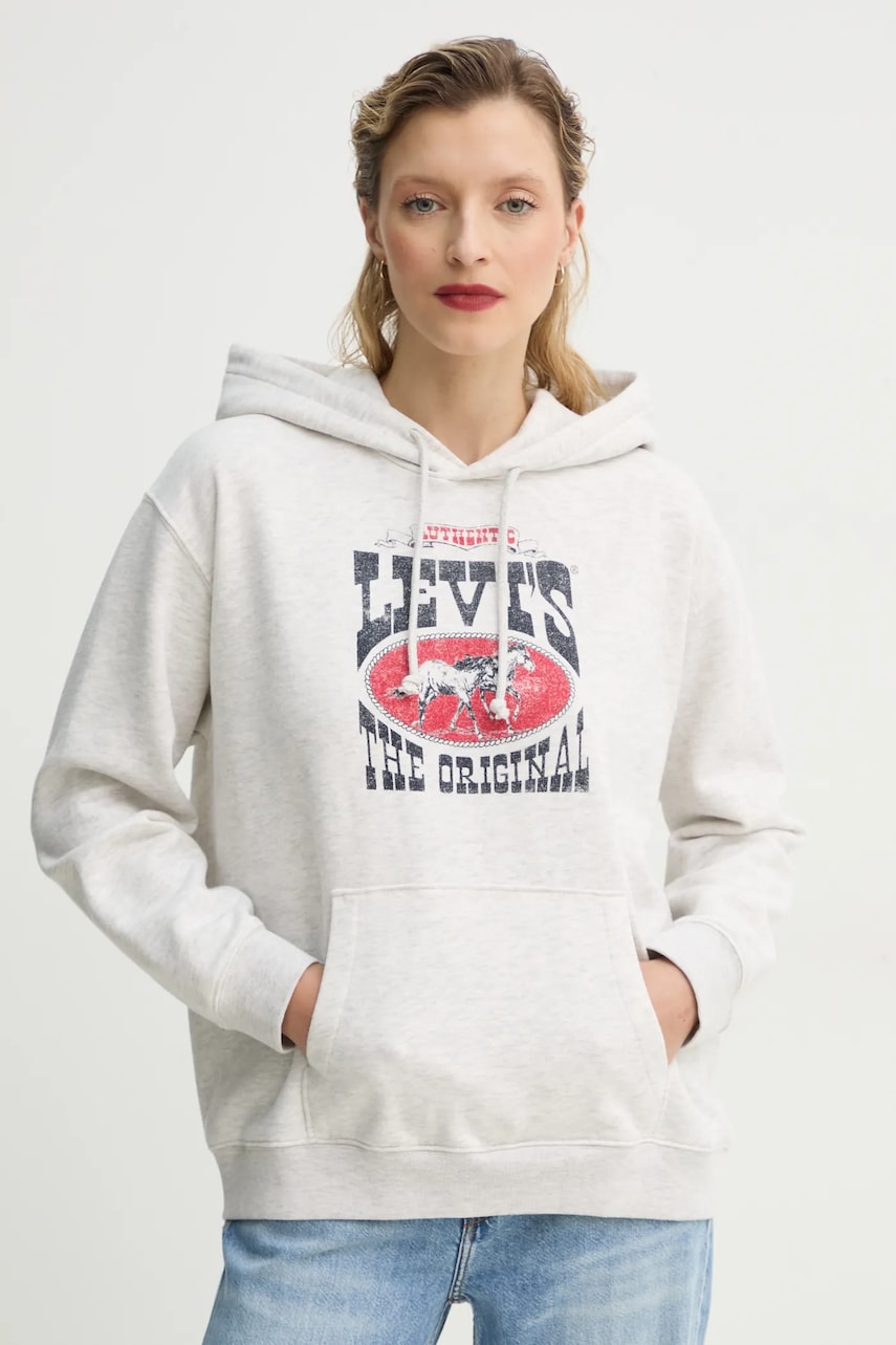 Levi's bluza femei, culoarea gri, cu glugă, cu imprimeu, A8801 Levi's bluza femei, culoarea gri, cu glugă, cu imprimeu, A8801