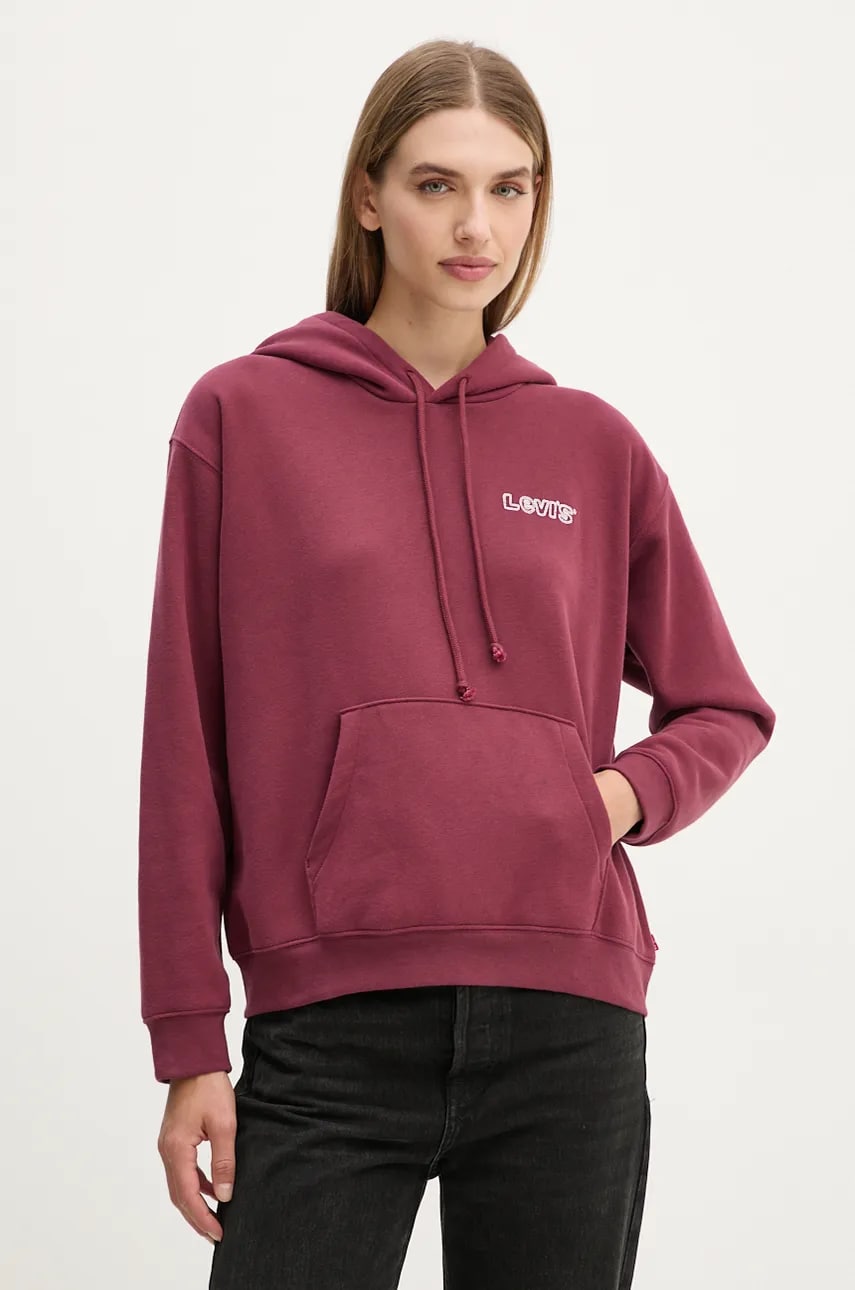Levi's bluza femei, culoarea bordo, cu glugă, cu imprimeu, A8801 Levi's bluza femei, culoarea bordo, cu glugă, cu imprimeu, A8801