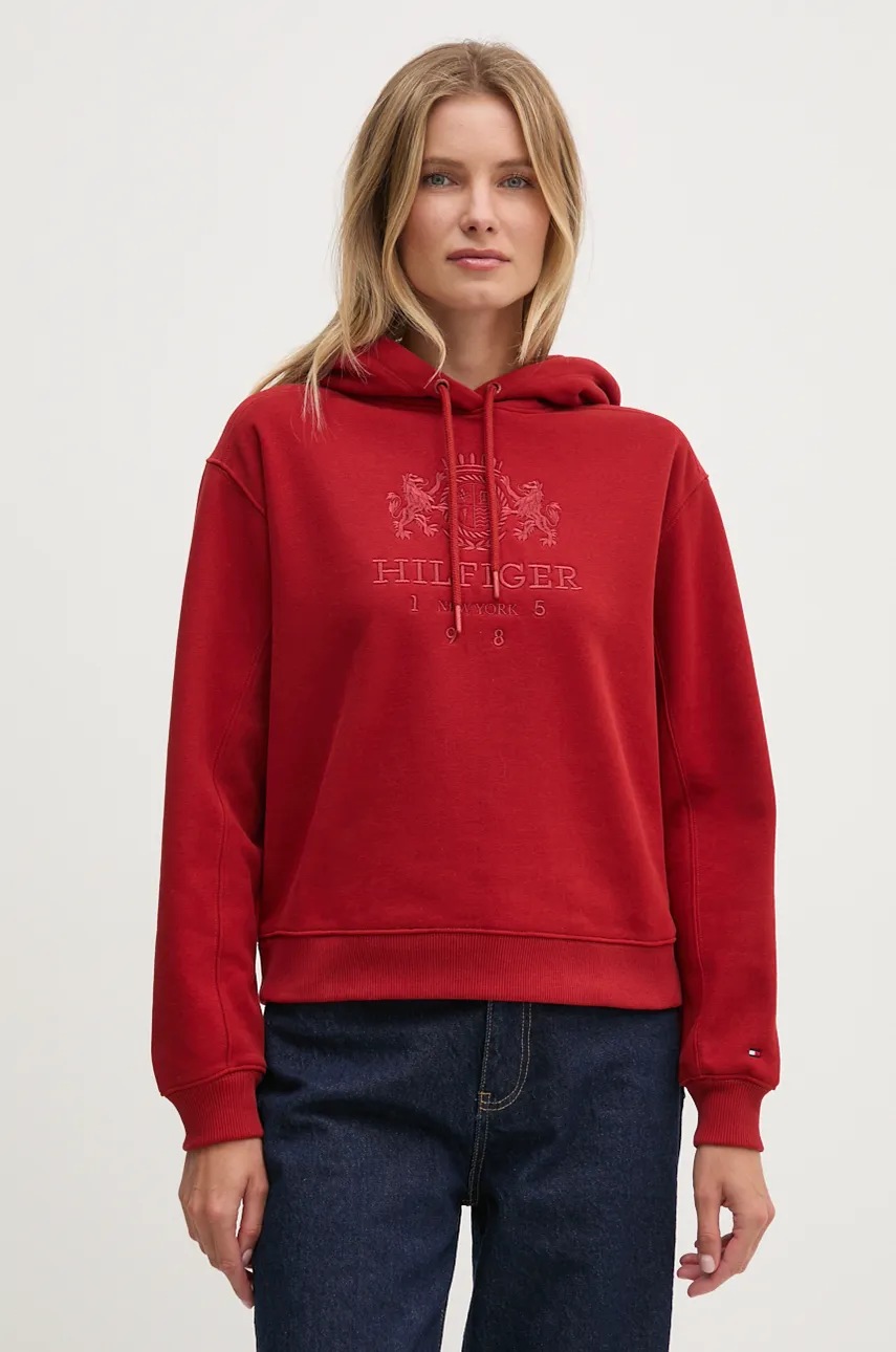 

Суичър Tommy Hilfiger в бордо с качулка с апликация WW0WW42888