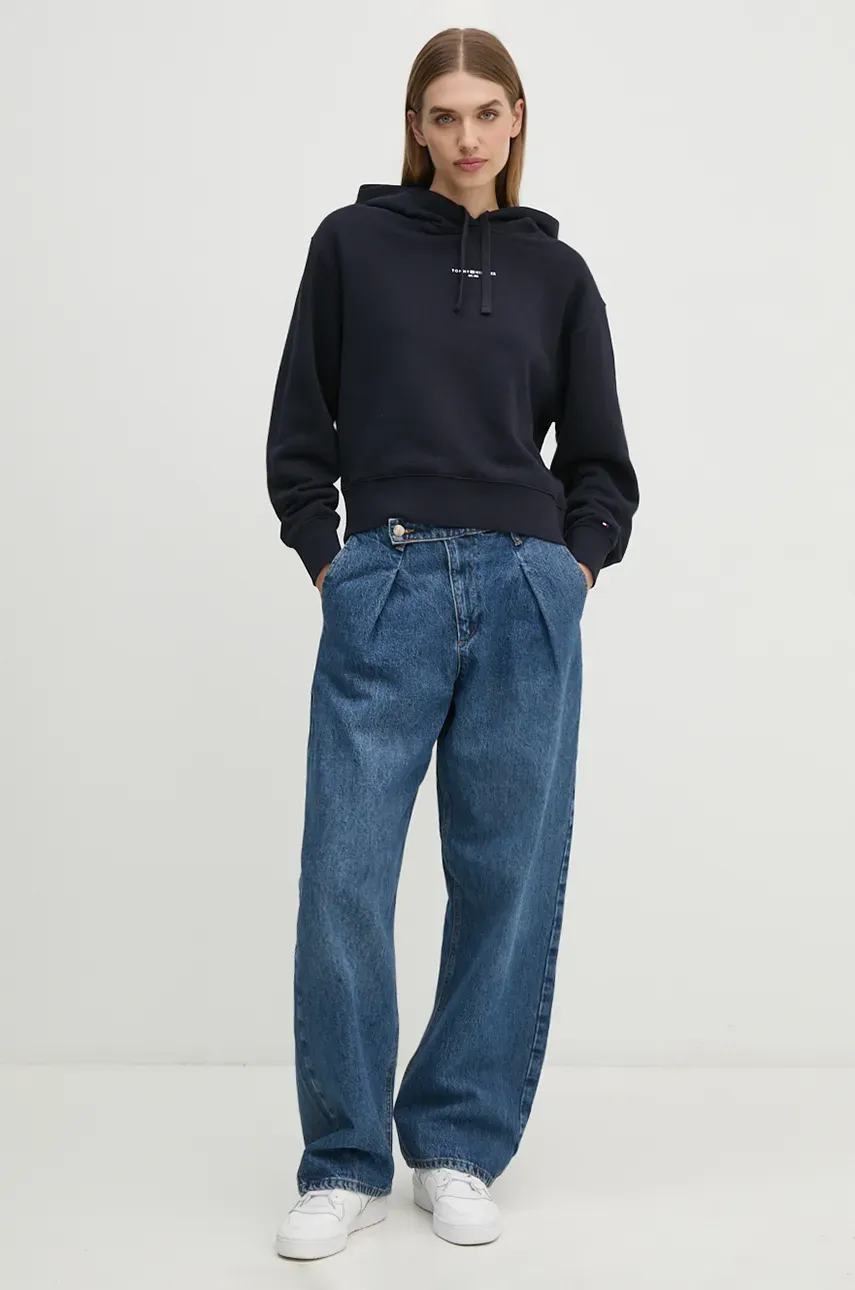 Кофта Tommy Hilfiger женская цвет синий с капюшоном однотонная WW0WW42896 Кофта Tommy Hilfiger женская цвет синий с капюшоном однотонная WW0WW42896