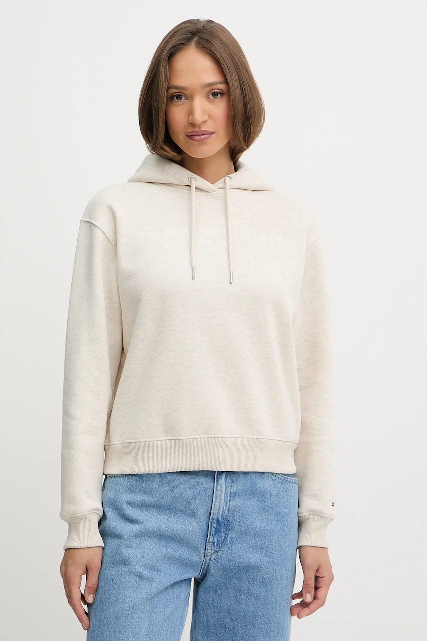 Levně Mikina Tommy Hilfiger dámská, černá barva, s kapucí, s aplikací, WW0WW43598