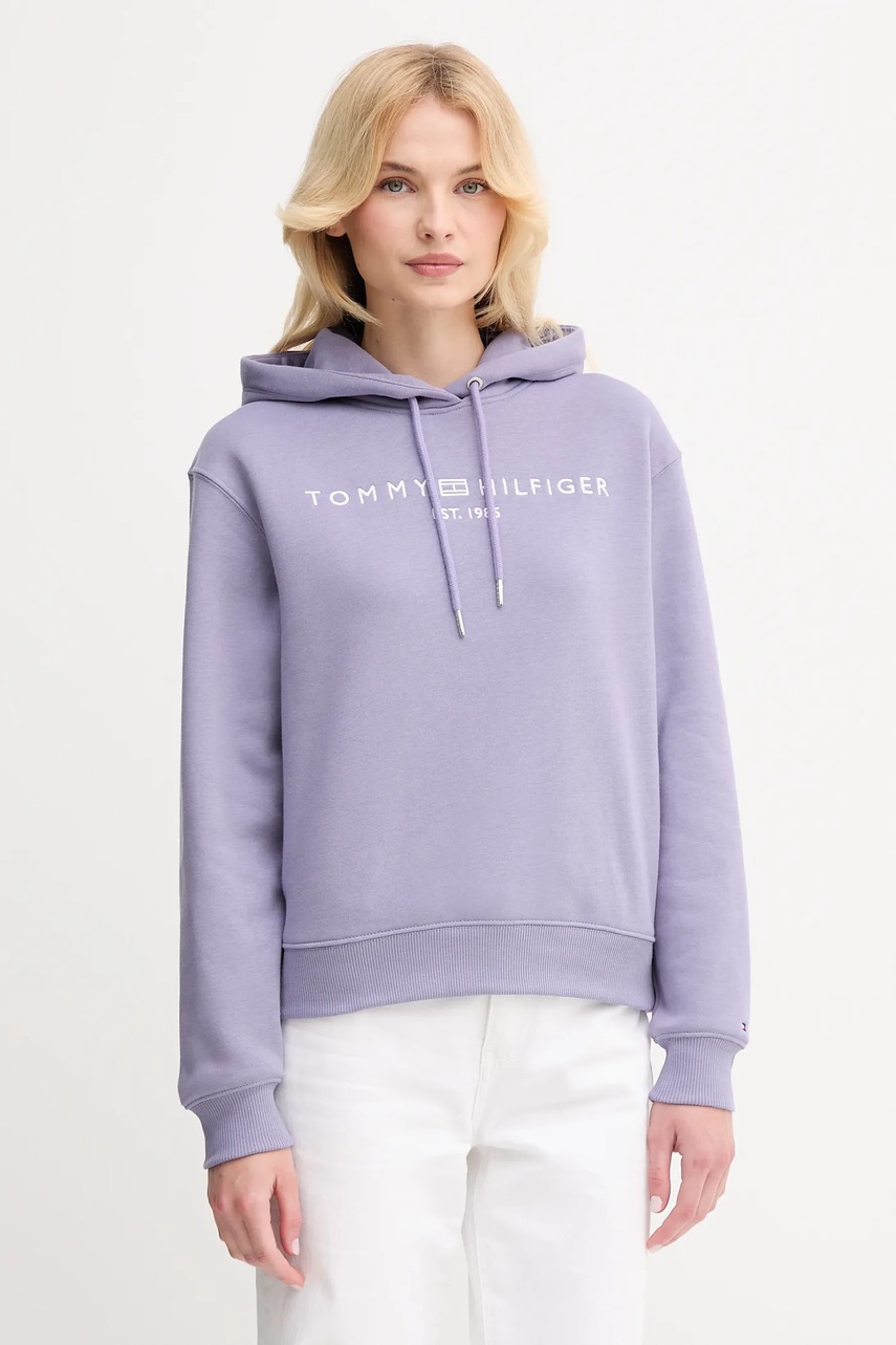 

Суичър Tommy Hilfiger в черно с качулка с апликация WW0WW43598, Виолетов