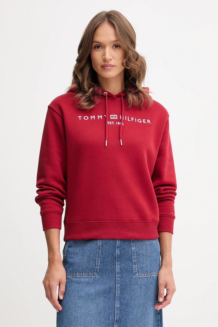 Levně Mikina Tommy Hilfiger dámská, černá barva, s kapucí, s aplikací, WW0WW43598