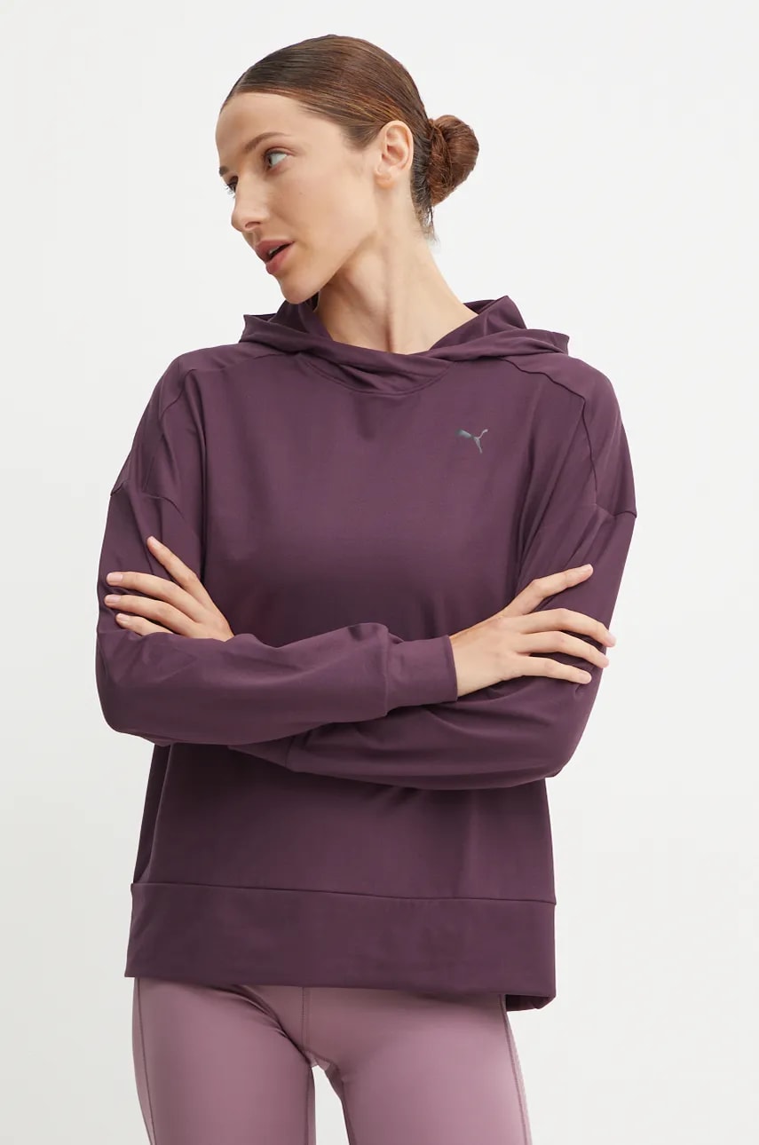 Puma hanorac de antrenament Cloudspun culoarea violet, cu glugă, neted, 525762 Puma hanorac de antrenament Cloudspun culoarea violet, cu glugă, neted, 525762