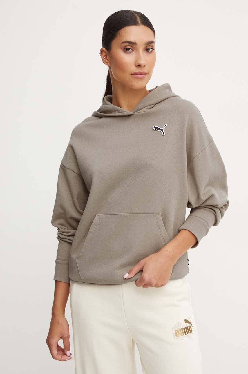 

Памучен суичър Puma в бежово с качулка с изчистен дизайн 676804, Бежов