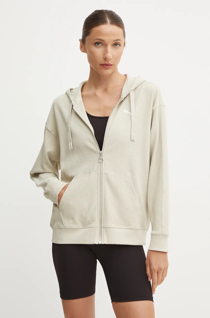 Puma bluza femei, culoarea bej, cu glugă, neted, 681631