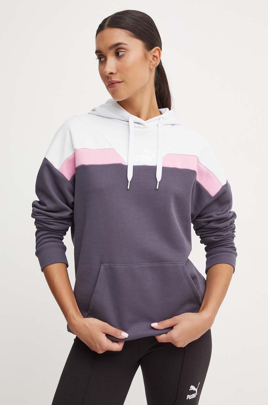 Puma bluza femei, culoarea gri, cu glugă, modelator, 681647 Puma bluza femei, culoarea gri, cu glugă, modelator, 681647