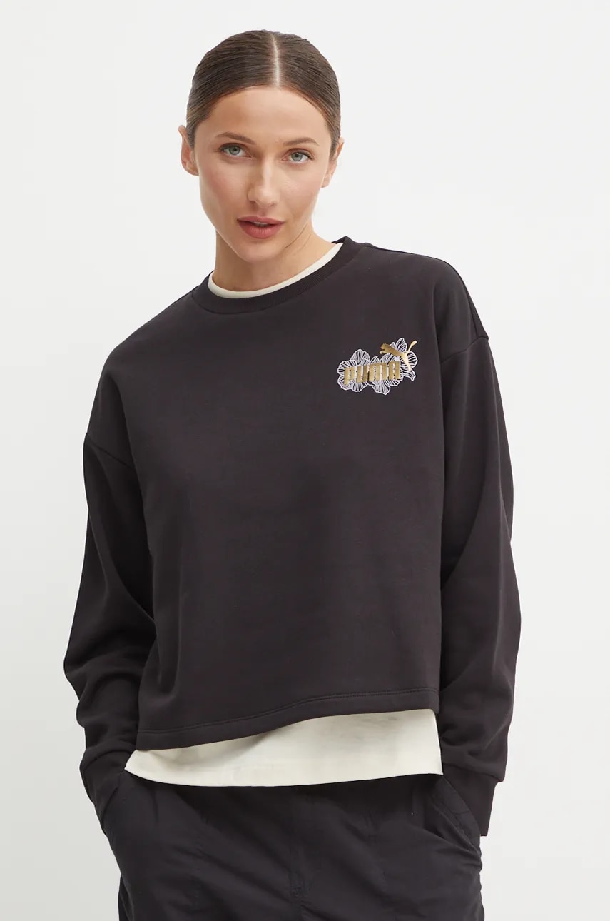 Puma bluza femei, culoarea negru, cu imprimeu, 681693