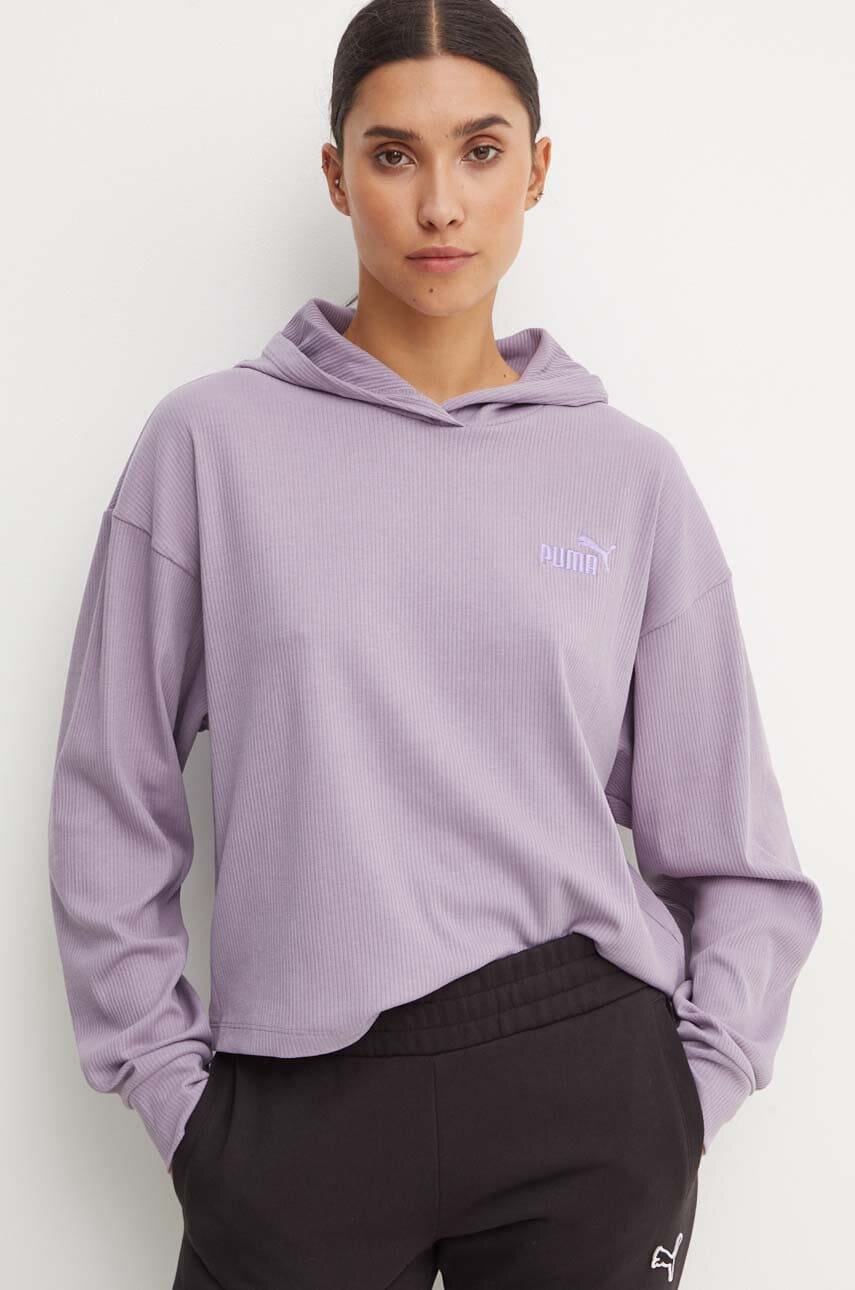 Puma bluza femei, culoarea violet, cu glugă, neted, 682503 Puma bluza femei, culoarea violet, cu glugă, neted, 682503