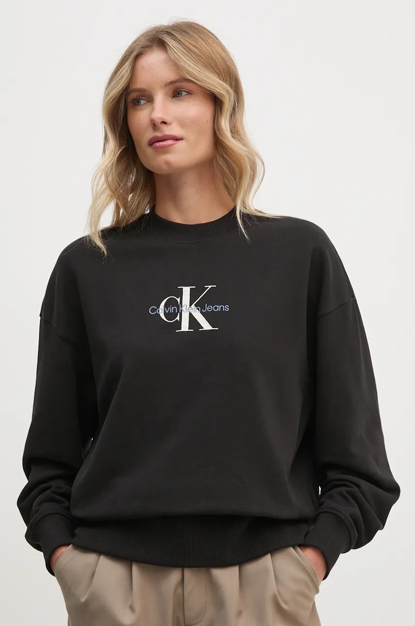 

Памучен суичър Calvin Klein Jeans в черно с принт J20J224177, Черен